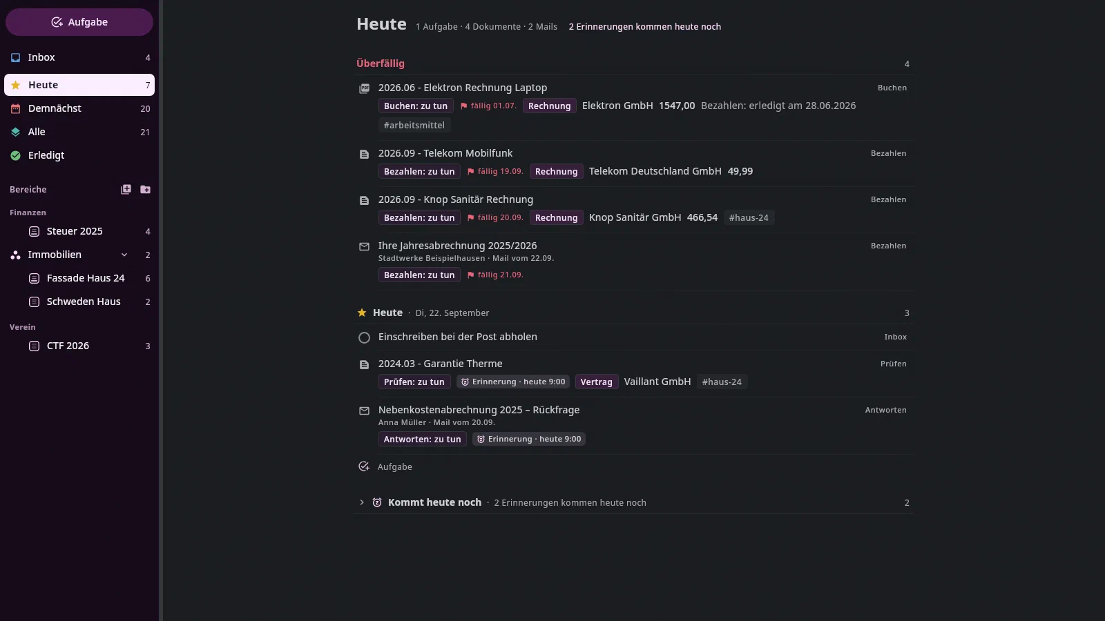 Heute mit Dokumenten und Mails