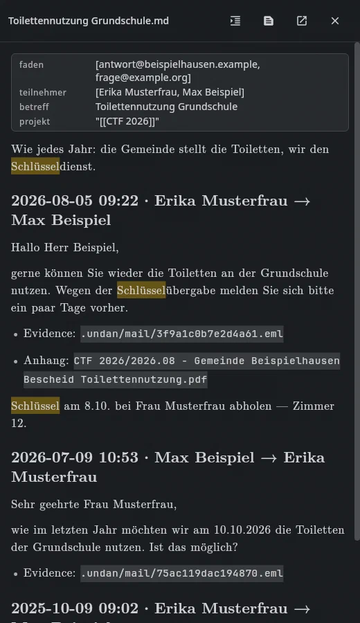 Eine Korrespondenznotiz in der Vorschau
