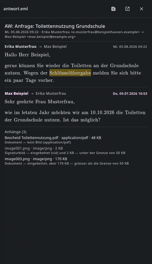 Eine Mail in der Vorschau