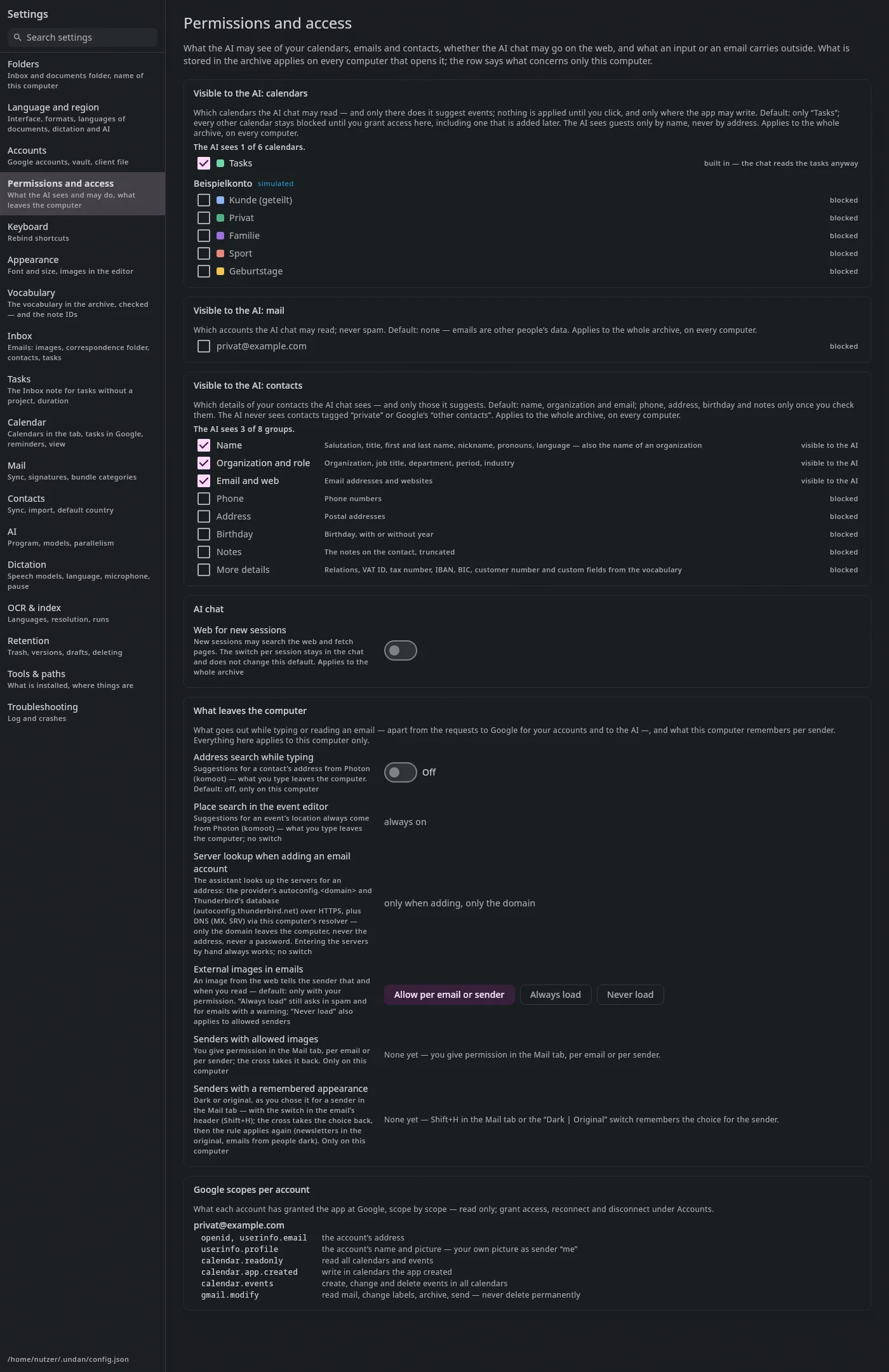 The Permissions and access section